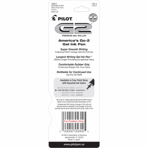 Pilot® G2® Extra-Fine Comfort Grip Gel Roller Pens - Black Perspective: back