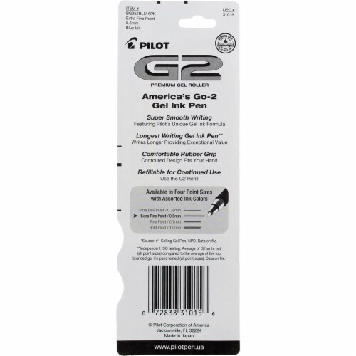 Pilot G2 Retractable Gel Ink Pen, Extra Fine, Blue 31015, 2 Ct Perspective: back