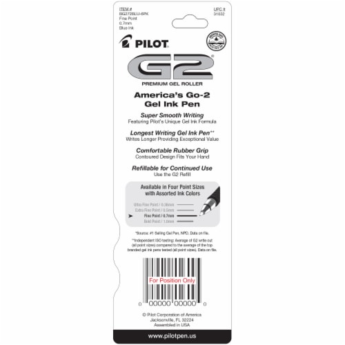 Pilot® G2® Comfort Grip Premium Fine Point Gel Roller Pens - Blue Perspective: back