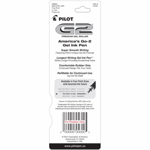 Pilot® G2® 0.7mm Fine Comfort Grip Gel Roller Pens - Purple Perspective: back