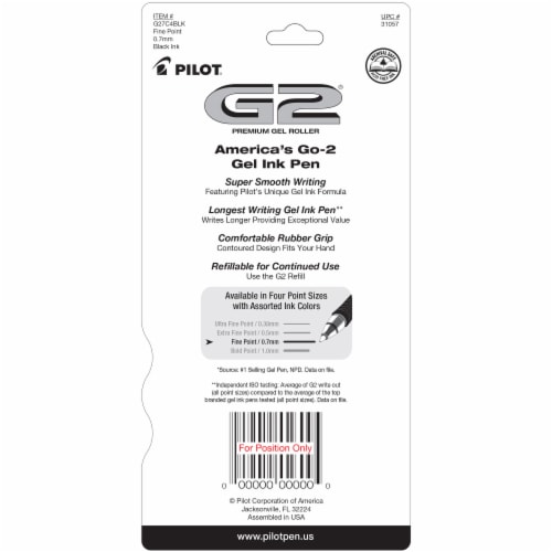 Pilot® G2® Black Comfort Grip Premium Gel Roller Pens Perspective: back