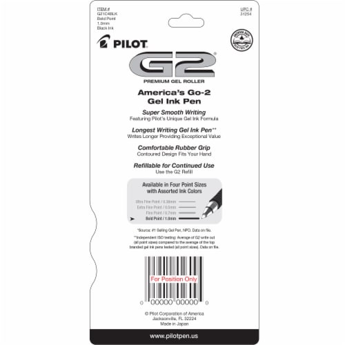 Pilot® G2® Black Bold Point Gel Pens Perspective: back
