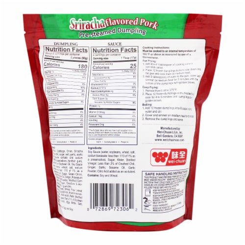 Wei-Chuan Sriracha Flavored Pork Pre-Steamed Dumplings Perspective: back