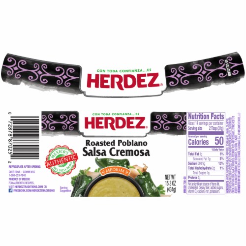Herdez® Roasted Poblano Salsa Cremosa, 15.3 Oz. Perspective: back