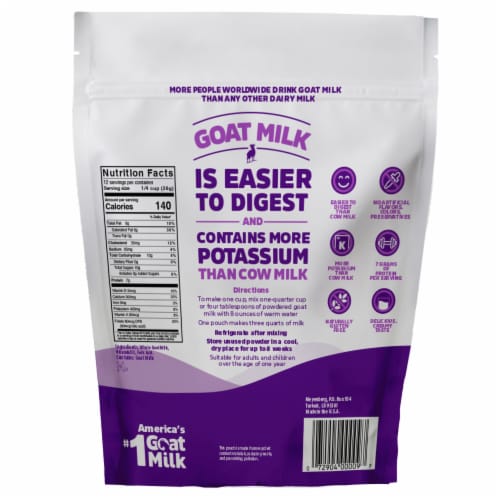 Meyenberg Powdered Whole Goat Milk, 12oz. pouch, Kosher, Gluten Free, Vitamin D3 Perspective: back