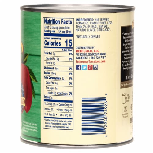Tuttorosso® San Marzano Style Hand Crushed™ Basil & Sea Salt Tomatoes in Puree Perspective: back