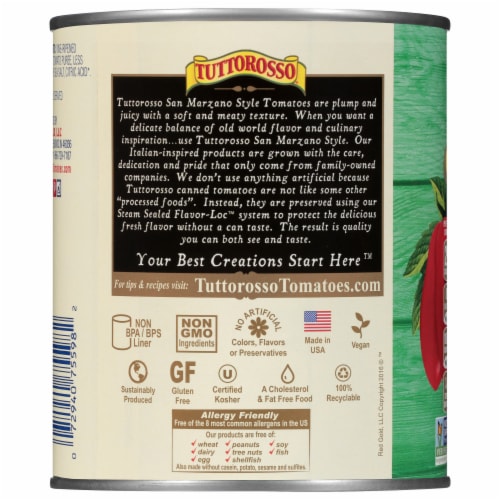 Tuttorosso® San Marzano Style Chopped Tomatoes In Puree With Sea Salt Perspective: back
