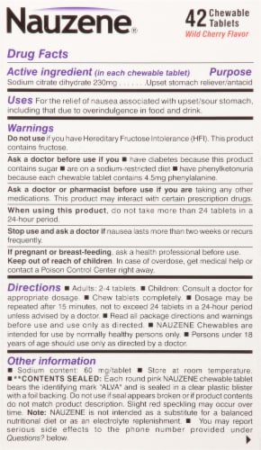 Nauzene Upset Stomach & Nausea Chewable Tablets Wild Cherry Flavor Perspective: back