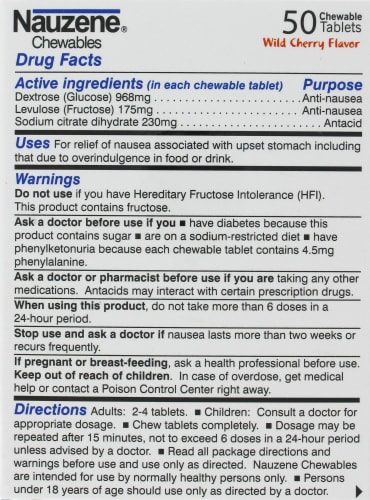 Nauzene Wild Cherry Chewable Tablets Perspective: back