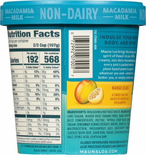 Mauna Loa Macadamia Milk Mango Liliko’i Dairy Free Frozen Dessert Perspective: back