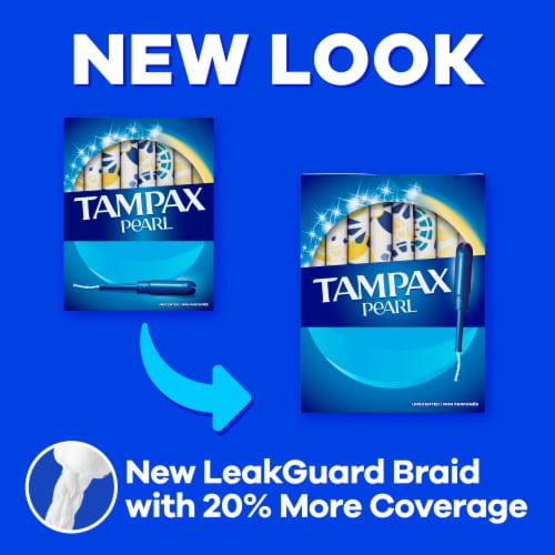 Tampax Pearl Regular/Super/Super Plus Absorbency with LeakGuard Braid Unscented Tampons Trio Pack Perspective: back