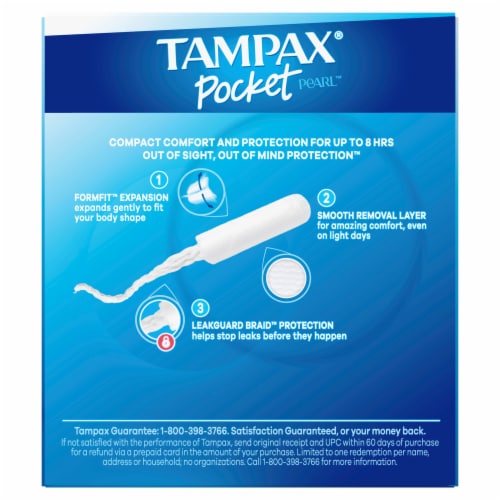 Tampax Pocket Pearl BPA-Free Plastic Applicator Absorbency Unscented Compact Regular Tampons Perspective: back