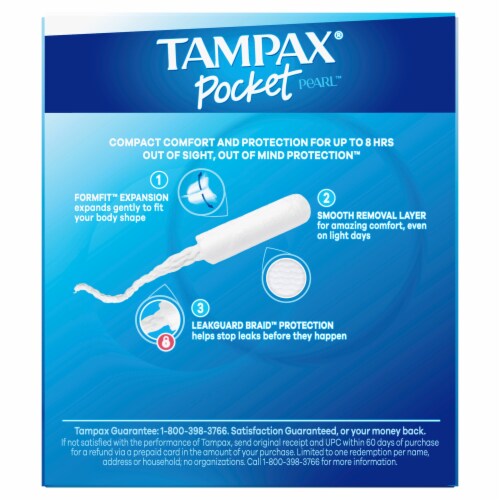 Tampax Pocket Pearl Compact Tampons Regular Absorbency Unscented Perspective: back