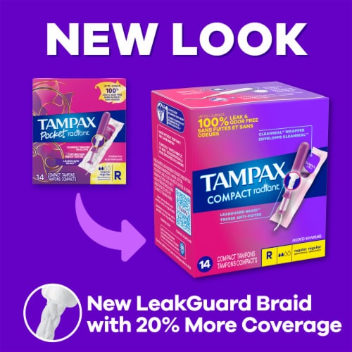 Tampax Radiant Pocket Tampons Regular Absorbency Unscented Perspective: back