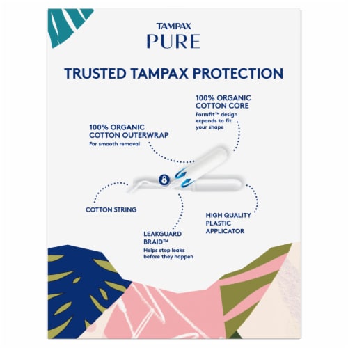 Tampax Pure Organic Unscented Cotton Core Super Absorbency Tampons Perspective: back