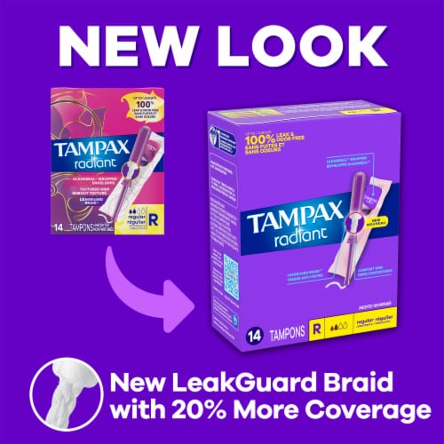 Tampax Radiant LeakGuard Protection Tampons Super Absorbency Unscented Perspective: back