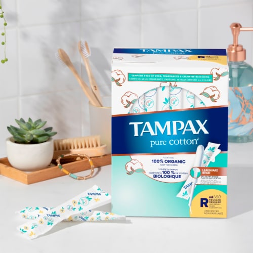 Tampax Pure Cotton 100% Organic Cotton Core Tampons Regular Absorbency Unscented Perspective: back