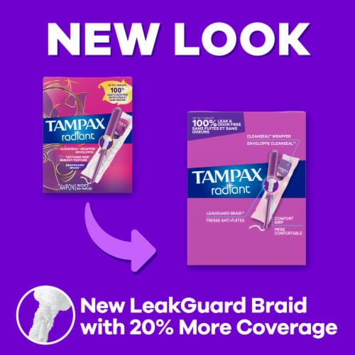 Tampax Radiant LeakGuard Protection Tampons Trio Pack Regular/Super/Super Plus Absorbency Unscented Perspective: back
