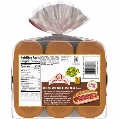 Oroweat Whole Grain Wheat Hot Dog Buns Perspective: back