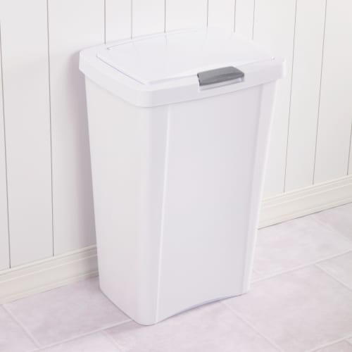 Rubbermaid 13.25 Gallon Rectangular Spring-Top Lid Kitchen Wastebasket  Trash Can for Tall Trashbags, White