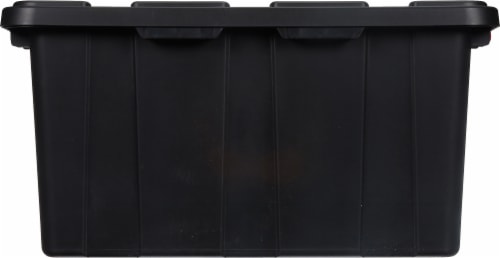 Sterilite 27 Gal Industrial Tote, Stackable Storage Bin with Latching Lid,  Plastic Container with Heavy Duty Latches, Black Base and Lid, 12-Pack