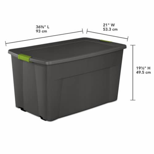 45 Gal. Latch and Stack Tote with Wheels in Black with Red Lid