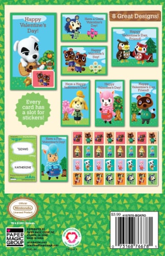 Nintendo Animal Crossing Valentine's Day Cards with Stickers Perspective: back
