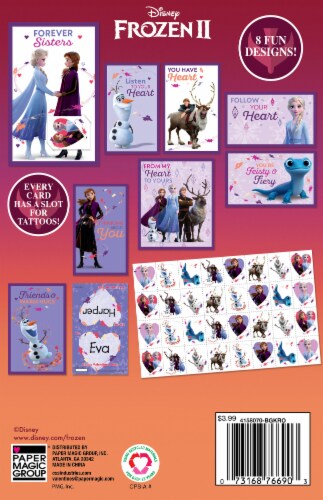 Paper Magic Disney Frozen Valentines with Tattoos & Heart Seals Perspective: back