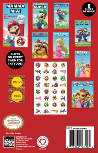 Paper Magic Super Mario™ Valentines with Tattoos & Heart Seals Perspective: back