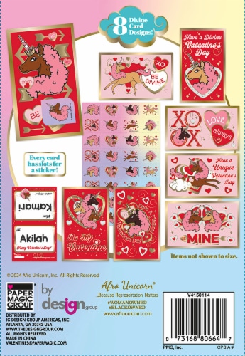 Afro Unicorn® Valentine's Stickers Perspective: back