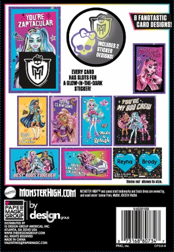 Monster High Valentine's Glow Stickers & Cards Perspective: back