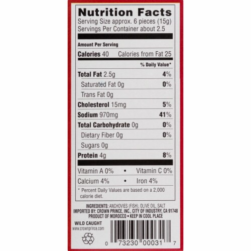 Crown Prince® Premium Flat Anchovies In Olive Oil Perspective: back
