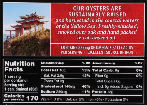 Crown Prince Fancy Whole Smoked Oysters Perspective: back