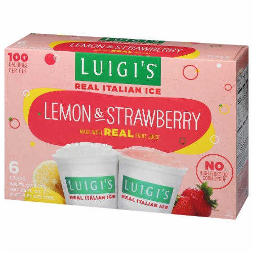 Luigi's Lemon & Strawberry Real Italian Ice 6 - 6 fl oz Cups Perspective: back