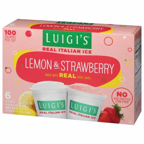 Luigi's Lemon & Strawberry Real Italian Ice 6 - 6 fl oz Cups Perspective: back