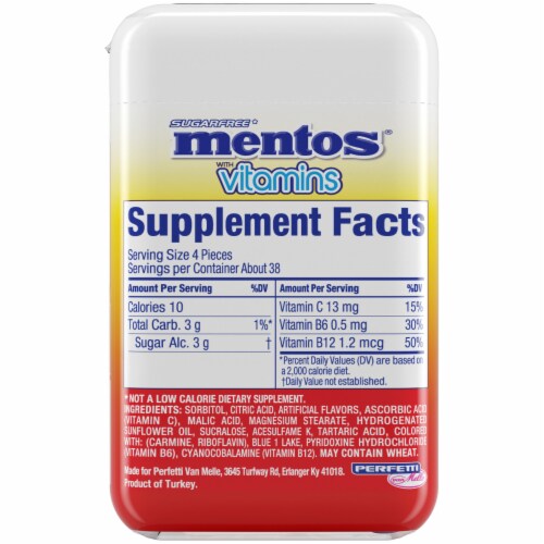 Mentos® Vitamin Cool Fruit Mix Sugar Free Hard Mints Perspective: back