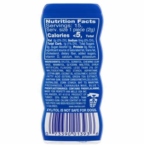 Mentos Pure Fresh Sugar Free Fresh Mint Chewing Gum Perspective: back
