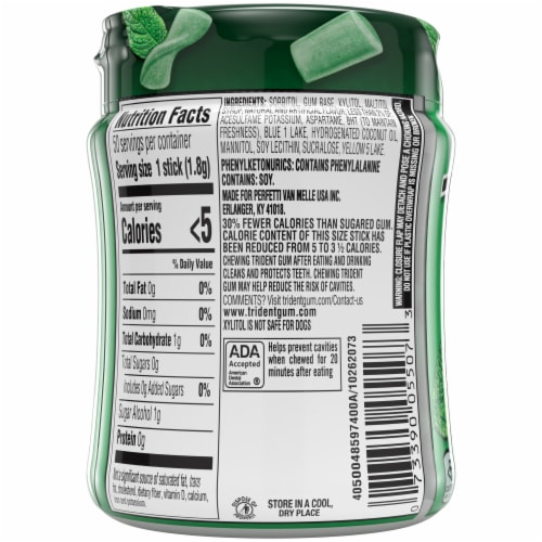 Trident Unwrapped Spearmint Sugar-Free Gum Bottle Perspective: back