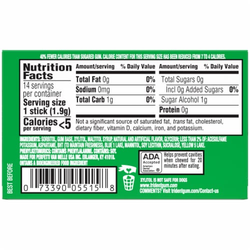 Trident Spearmint Sugar Free Gum Perspective: back
