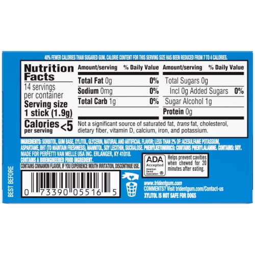 Trident Original Sugar Free Gum Perspective: back