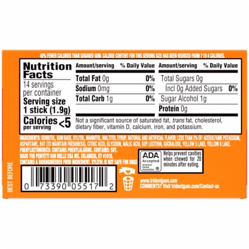 Trident Tropical Twist Sugar Free Gum Perspective: back