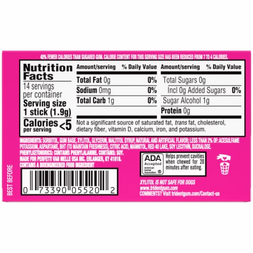 Trident Bubblegum Sugar-Free Gum Perspective: back