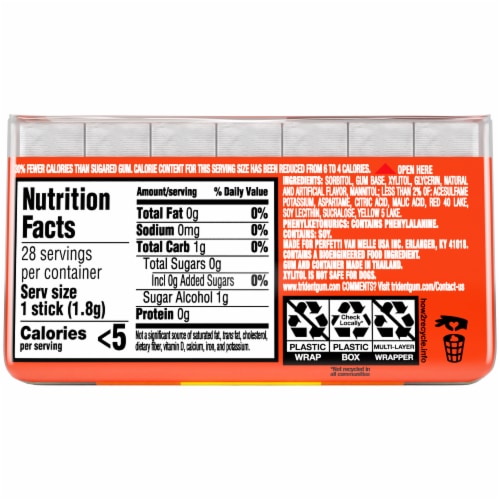 Trident Tropical Twist Sugar-Free Gum Perspective: back