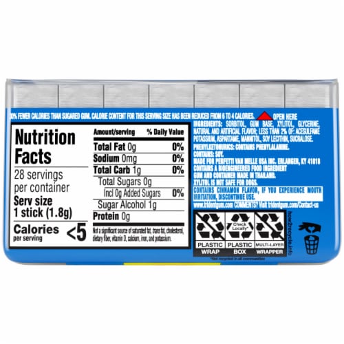 Trident Original Flavor Sugar Free Chewing Gum Pack Perspective: back