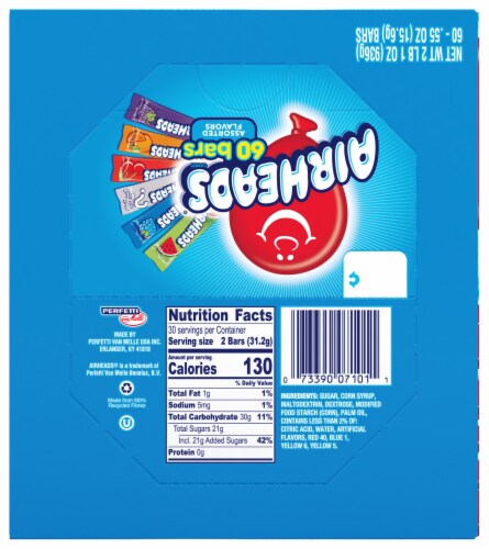 Airheads Individually Wrapped Full Size Candy Bars Perspective: back