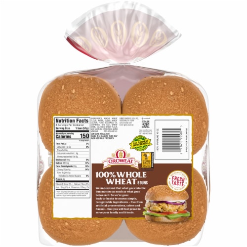 Oroweat 100% Whole Wheat Sandwich Buns Perspective: back