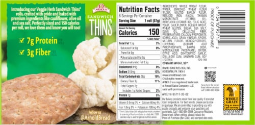 Arnold® Sandwich Thins Veggie Herb Rolls (Packaging May Vary) Perspective: back