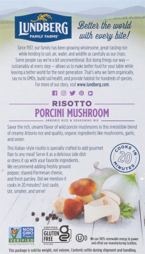 Lundberg Family Farms® Organic Risotto Porcini Mushroom Arborio Rice & Seasoning Mix Perspective: back