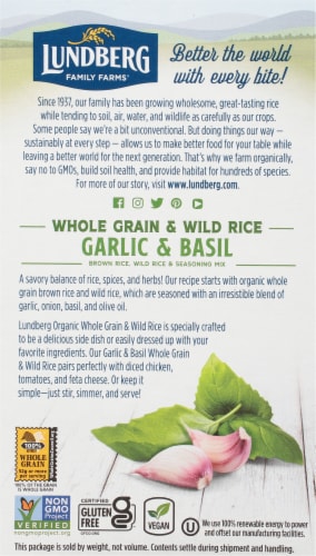 Lundberg Organic Garlic & Basil Whole Grain Rice & Wild Rice Seasoning Mix Perspective: back