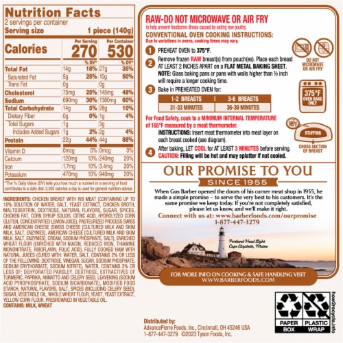 Barber Foods® Breaded Raw Stuffed Chicken Cordon Bleu Perspective: back